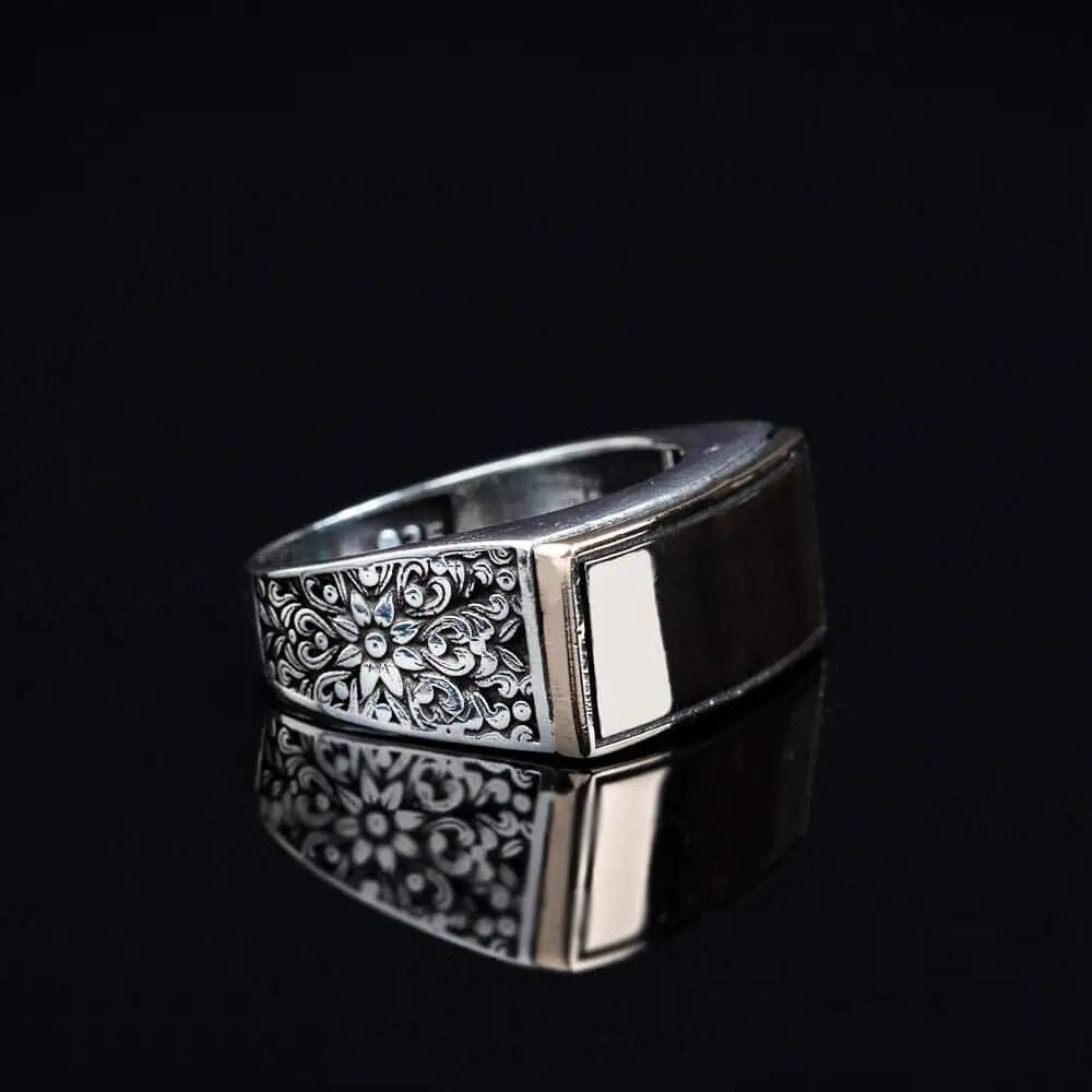 Hand Engraved Stoneless Plain Bronze & Silver Ring Secondary image