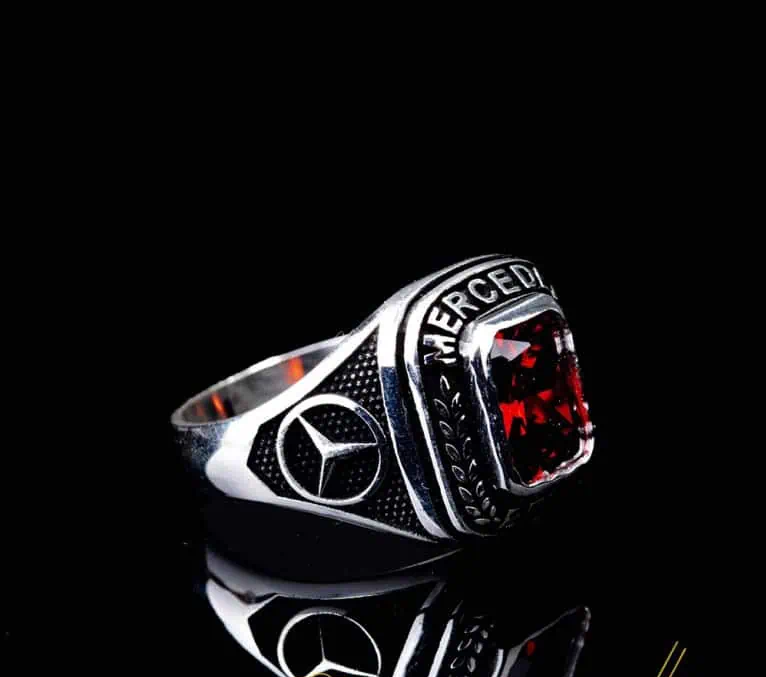 Car Logo Red Zircon Silver Ring for Mercedes-Benz Secondary image