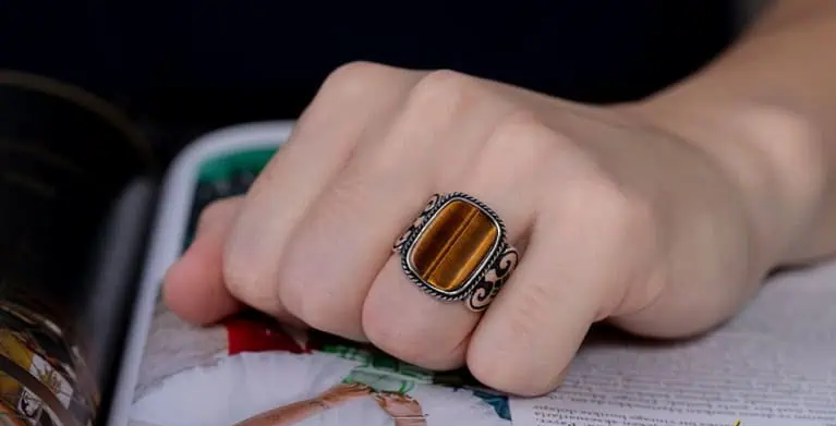 Brown Tiger Eye Rectangle Spear Silver Ring Secondary image
