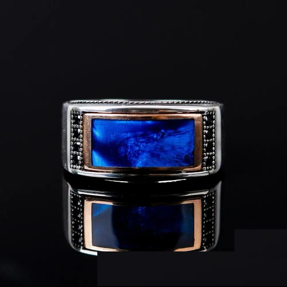 Elegant Cut Blue Mina Silver Ring Main image