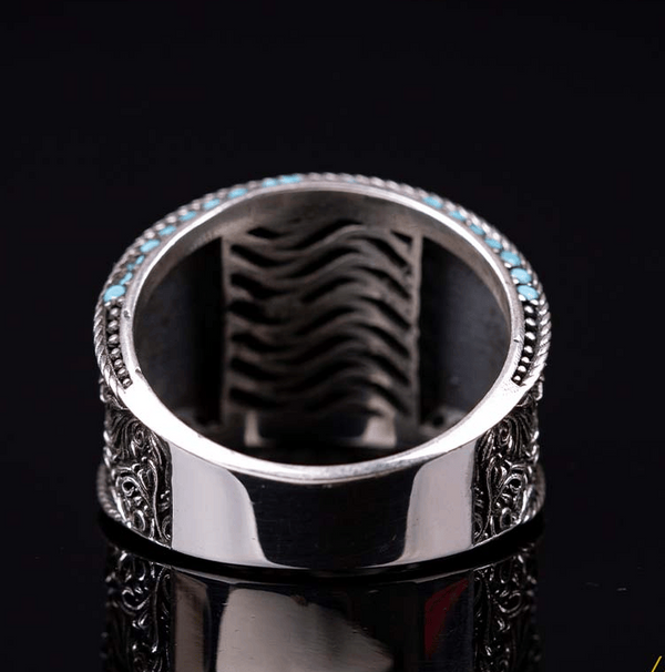 Bronze Crescent Star Micro Turquoise Detailed Silver Ring
