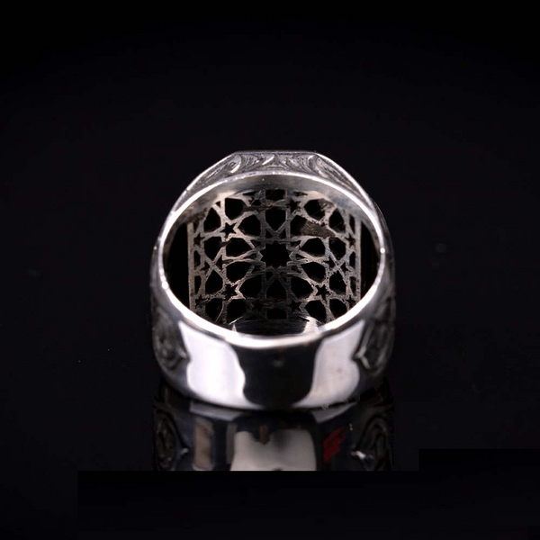 Crescent Star Hand Engraved Exclusive Silver Ring