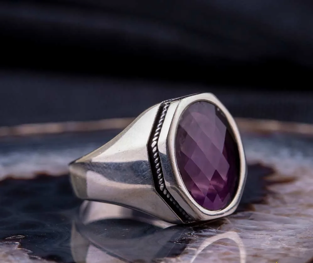 Octagon Amethyst Zircon Silver Ring Secondary image