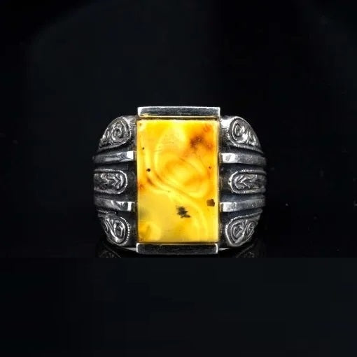 One of a Kind Yellow Amber Silver Ring No2 Main image
