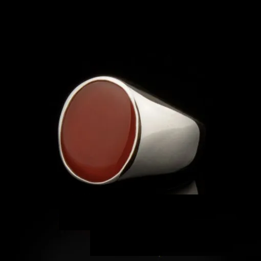 Plain Square Red Agate Modern Silver Ring Main image