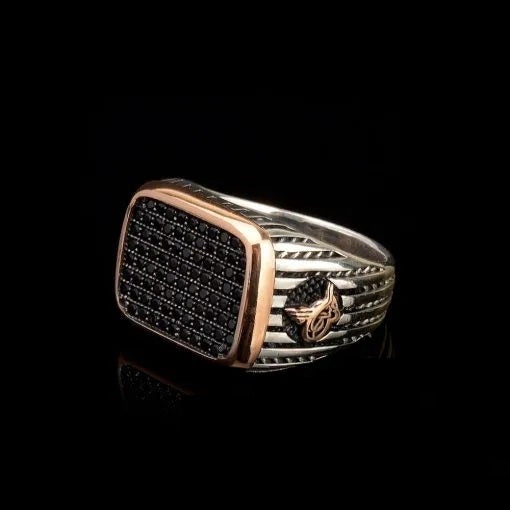 Black Zircon Covered Classic Rectangle Men Ring Secondary image