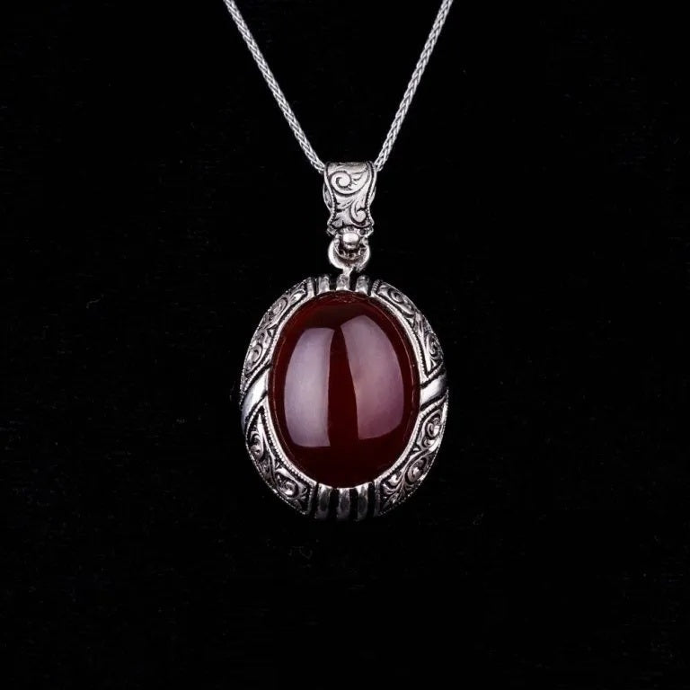 Red Yemeni Aqeeq D Shape Hand Engraved Pendant Secondary image