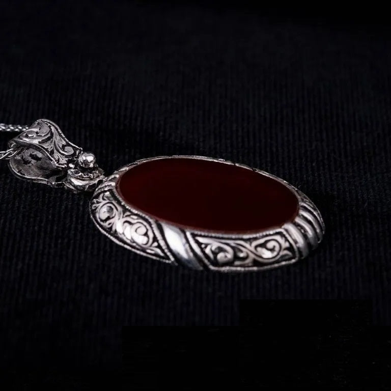 Red Yemeni Aqeeq Flat Hand Engraved Pendant Main image