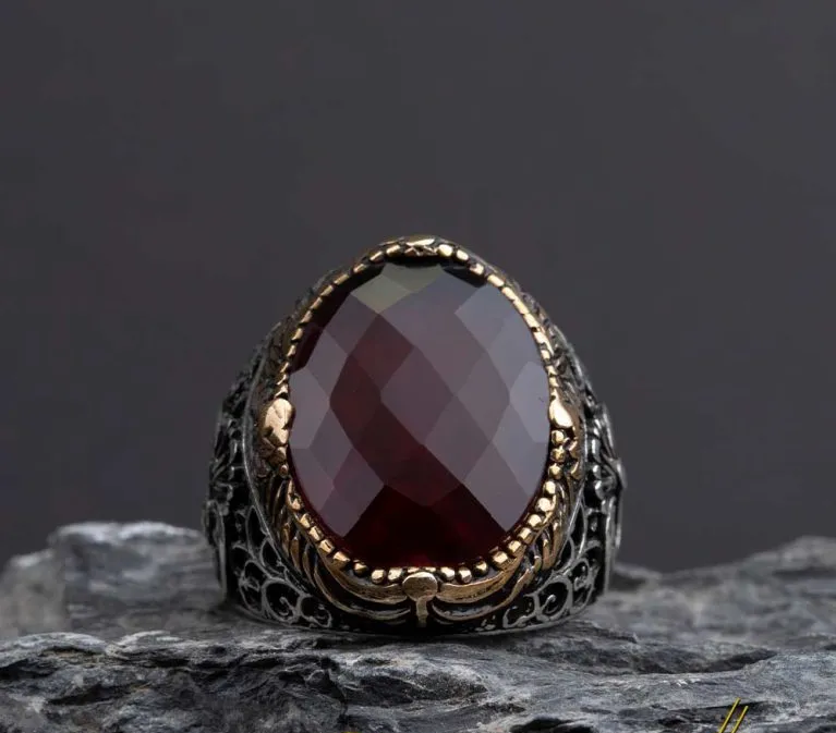 Red Zircon Classic Silver Men Ring Main image