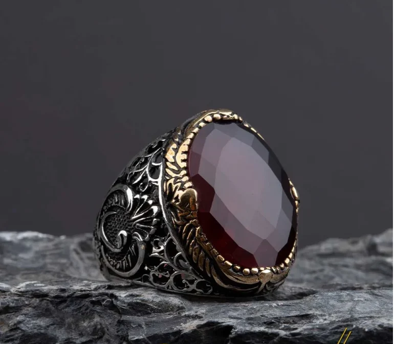 Red Zircon Classic Silver Men Ring Secondary image