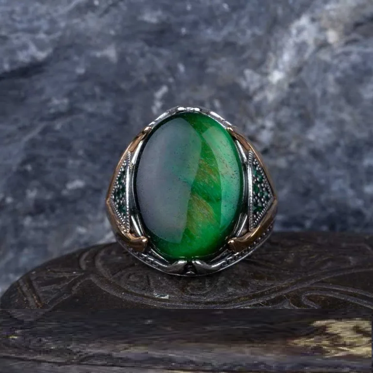 Rectangle Tiger Eye Knitted Silver Men Ring Secondary image