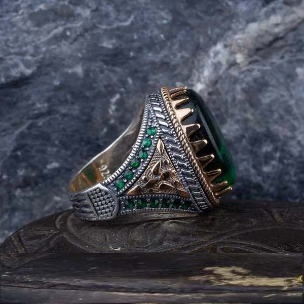 Royal Collection Green Tiger Eye Silver Ring No2