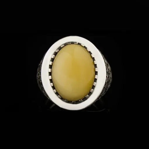Savoy Collection Yellow Amber Hand Engraved Ring Main image