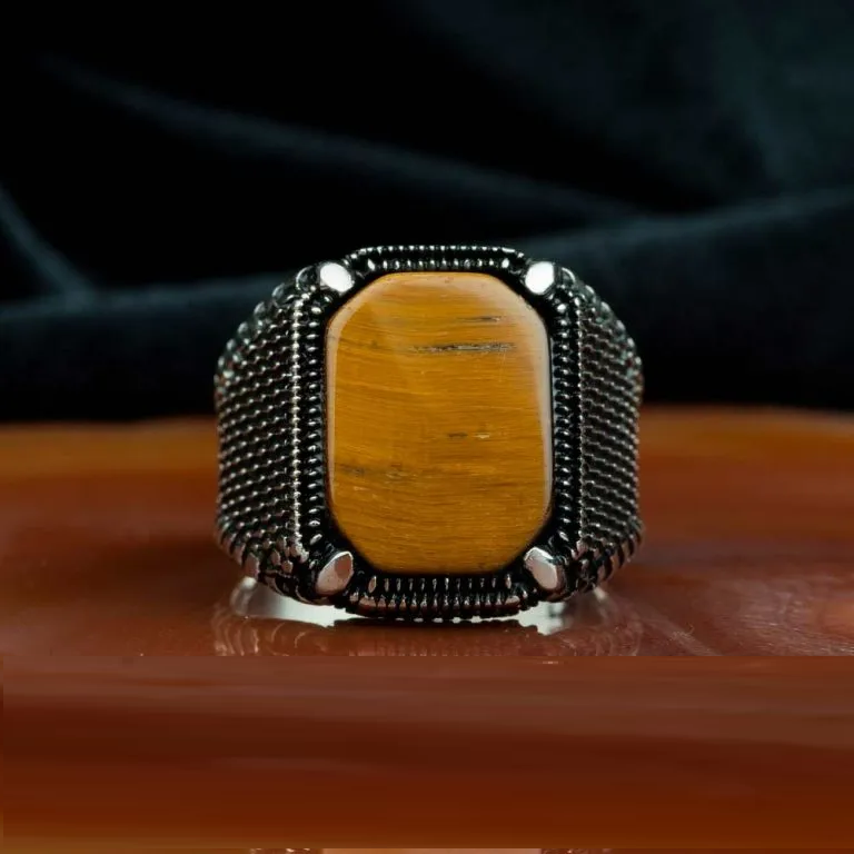 Square Tiger Eye Classic Silver Ring Main image