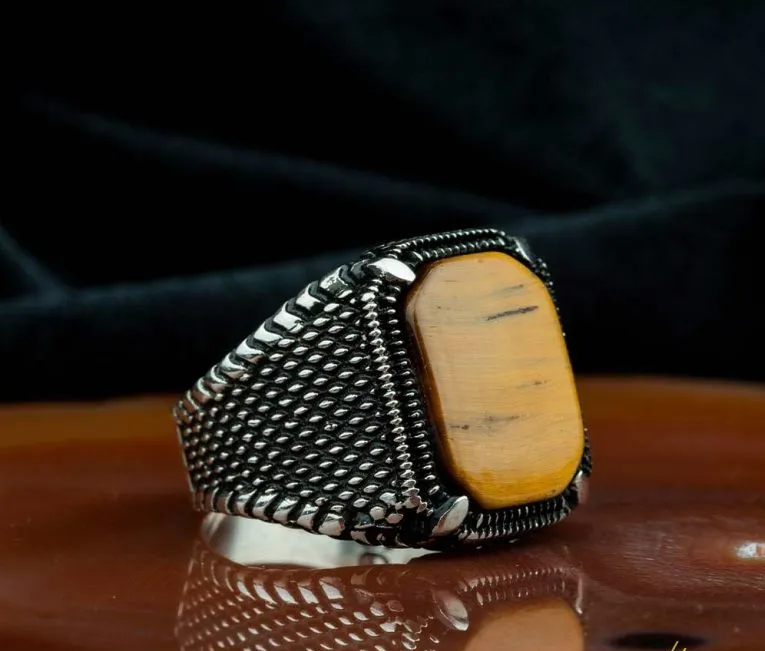 Square Tiger Eye Classic Silver Ring Secondary image