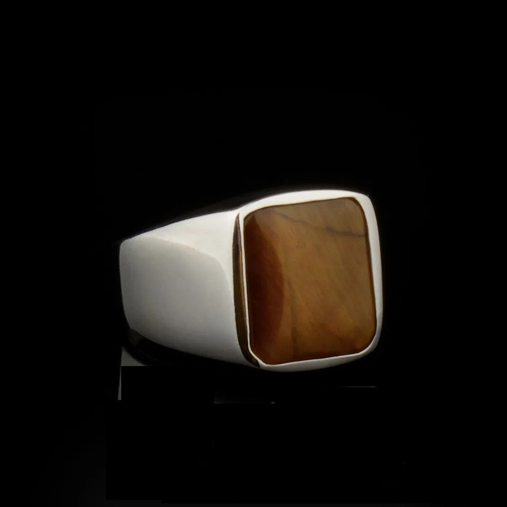 Plain Square Tiger’s Eye Modern Silver Ring Main image