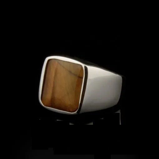 Plain Square Tiger’s Eye Modern Silver Ring Secondary image