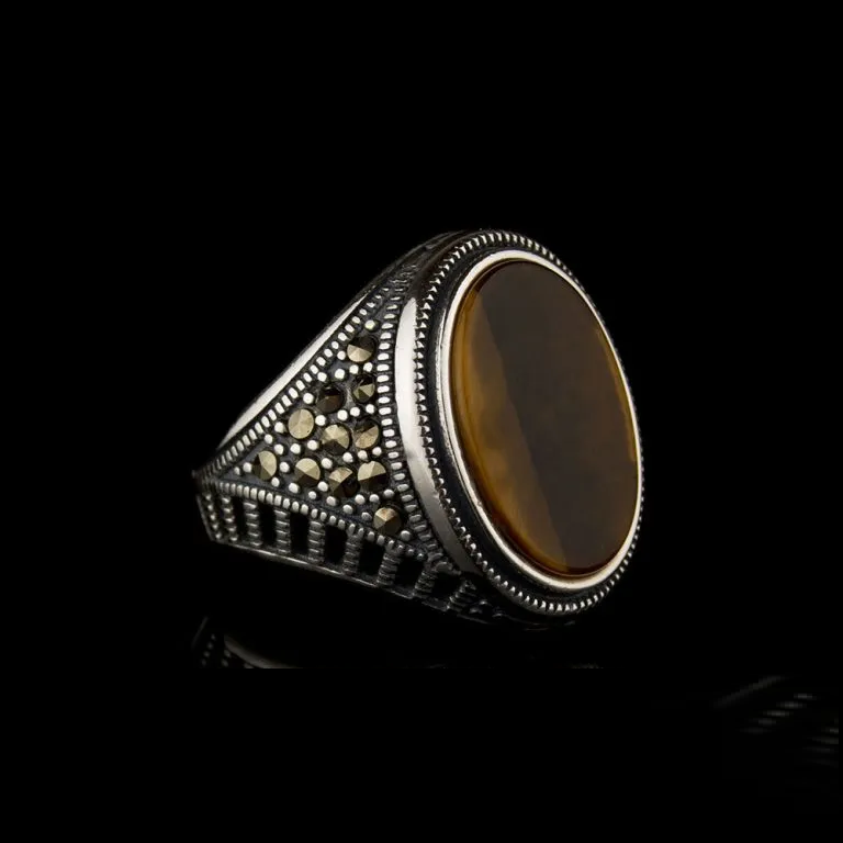 Tiger Eye and Marcasite Designer Ring Main image