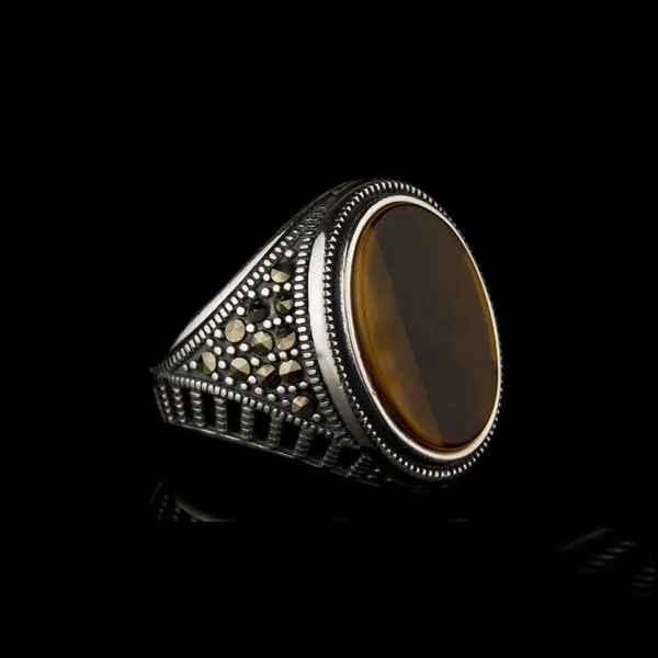 Tiger Eye and Marcasite Designer Ring