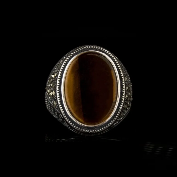 Tiger Eye and Marcasite Designer Ring