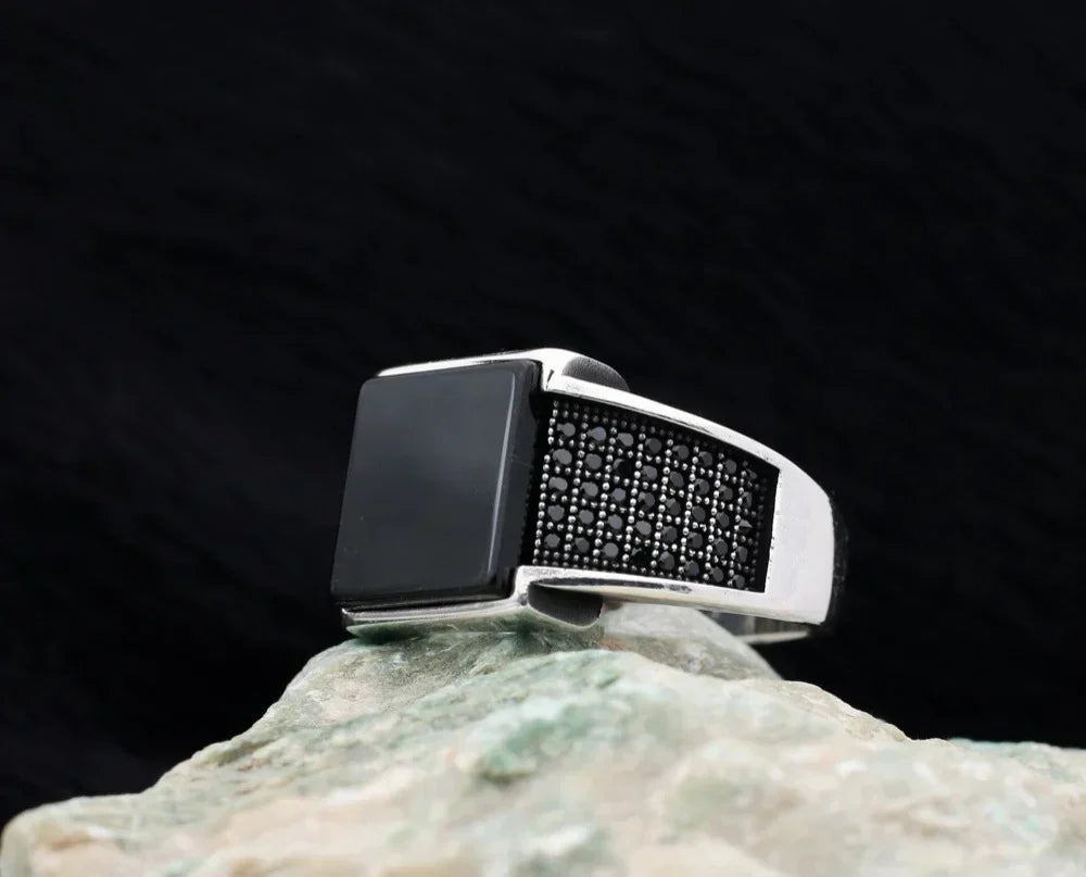 Timeless Black Square Onyx-Silver