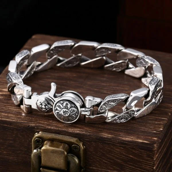 Sterling Silver Rotatable Buddhist Mantra Vajra Curb Chain Bracelet Main image