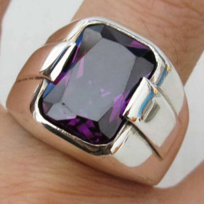 Amethyst with Simple Stone Silver Mens Ring Secondary image