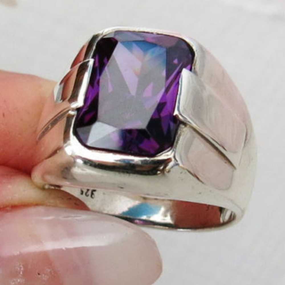 Amethyst with Simple Stone Silver Mens Ring Main image