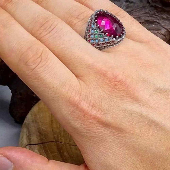 Art of Pinning Multi Stone Luxury Silver Mens Ring Secondary image