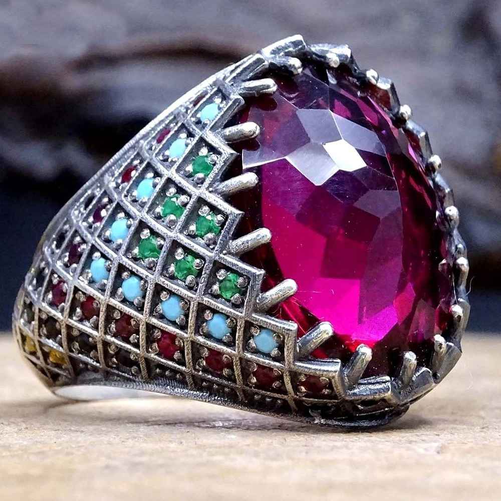 Art of Pinning Multi Stone Luxury Silver Mens Ring Main image