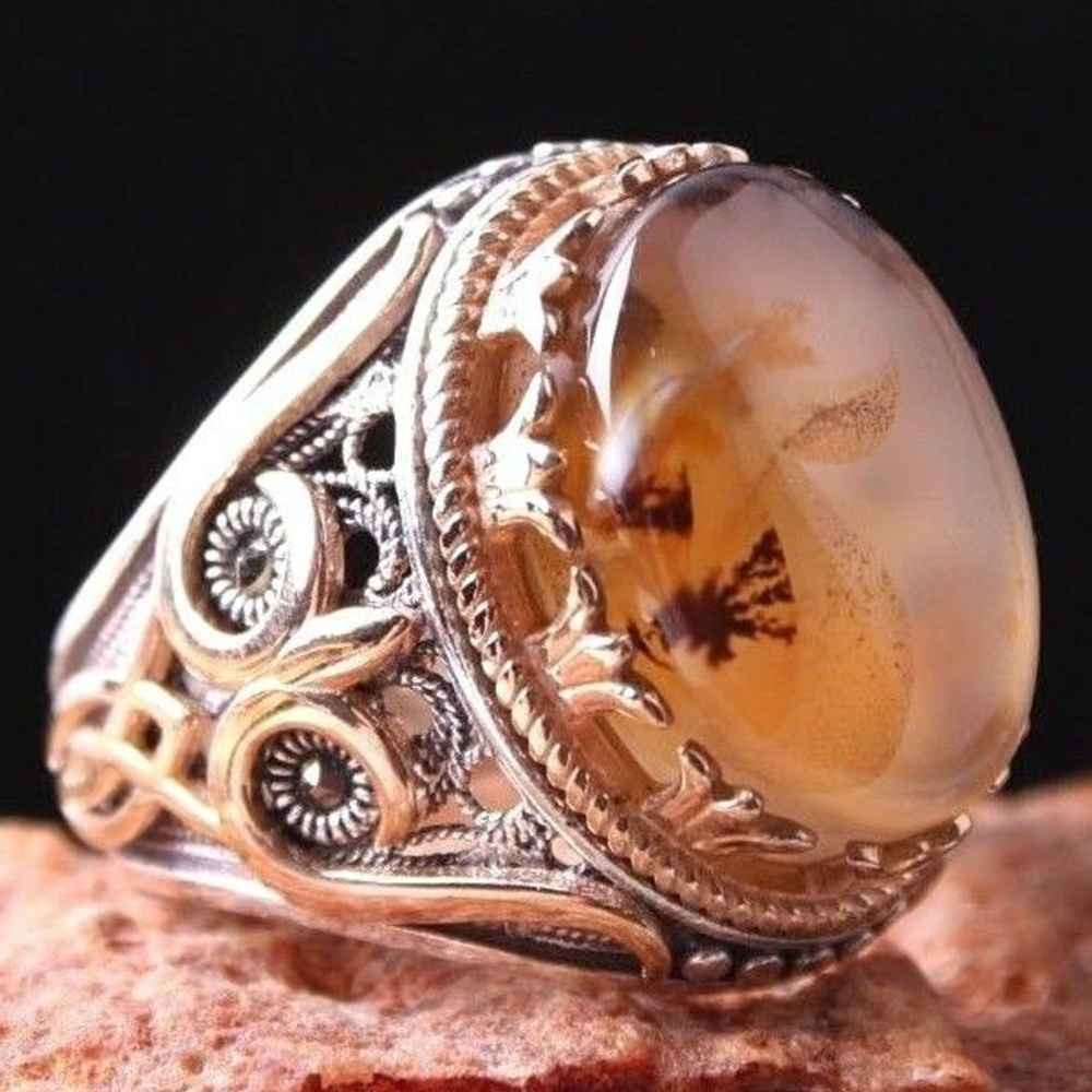 Authentic Yemeni Agate Stone Handmade Silver Mens Ring Main image