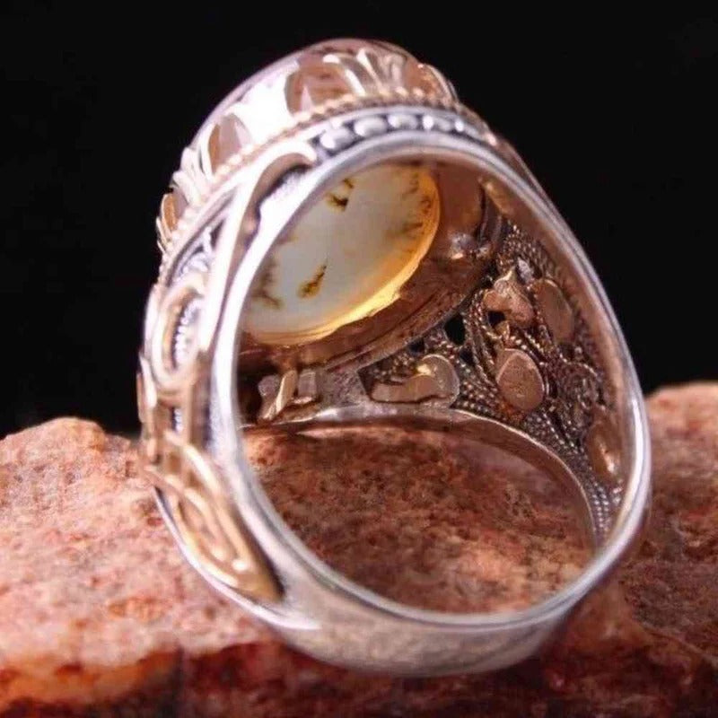 Authentic Yemeni Agate Stone Handmade Silver Mens Ring Secondary image