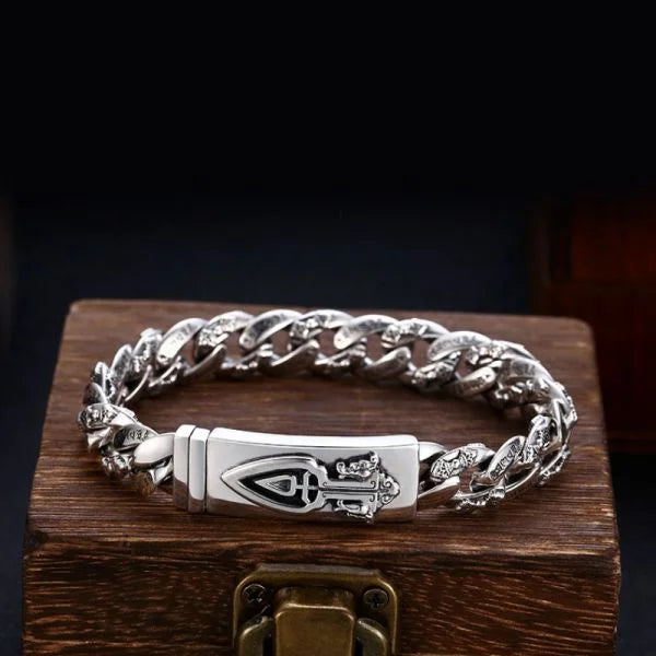 Sterling Silver Auspicious Six Character Truth Vajra and Pestle Bracelet Main image