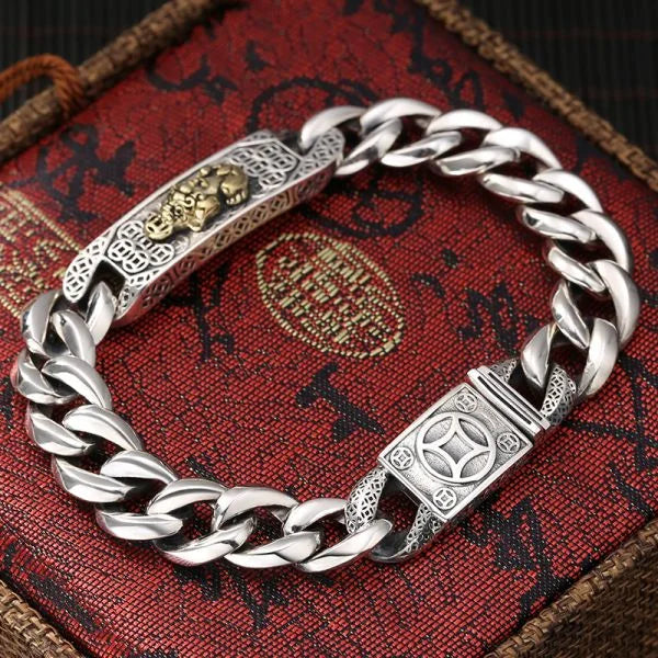 Sterling Silver Fortune Pixiu Curb Chain Bracelet Main image