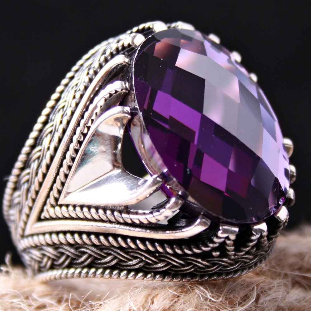 Best Design Amethyst Stone Silver Mens Ring Main image