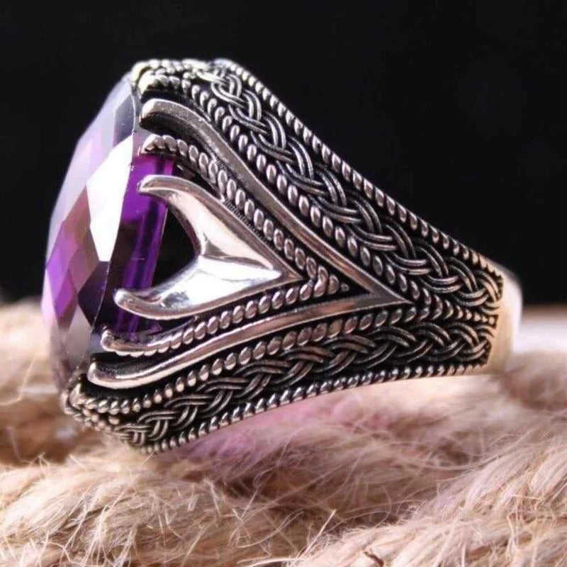 Best Design Amethyst Stone Silver Mens Ring Secondary image