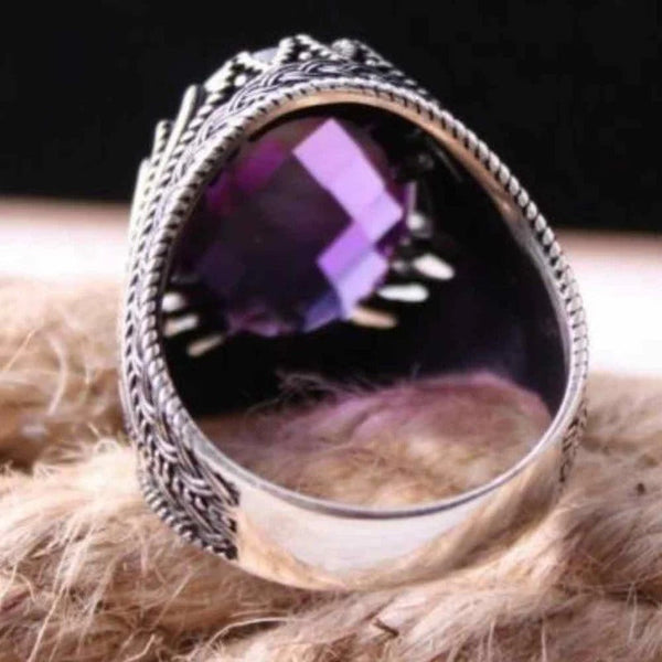 Best Design Amethyst Stone Silver Mens Ring