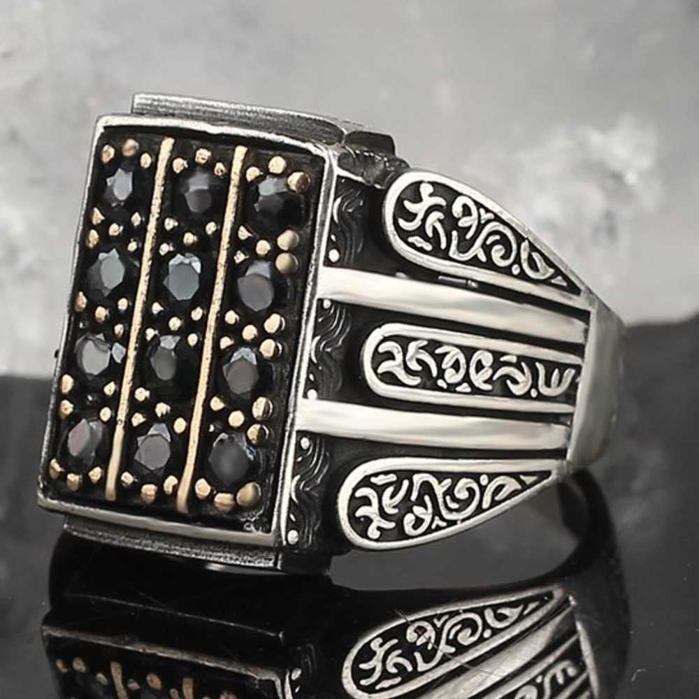 Black Onyx Multi Stone Silver Mens Ring Main image