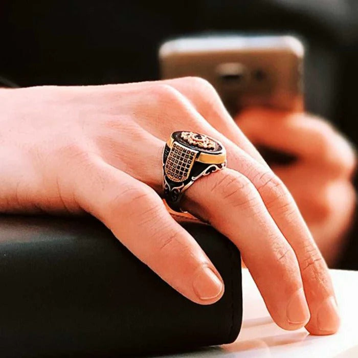 Black Onyx Multi Stones Silver Popular Mens Ring Secondary image