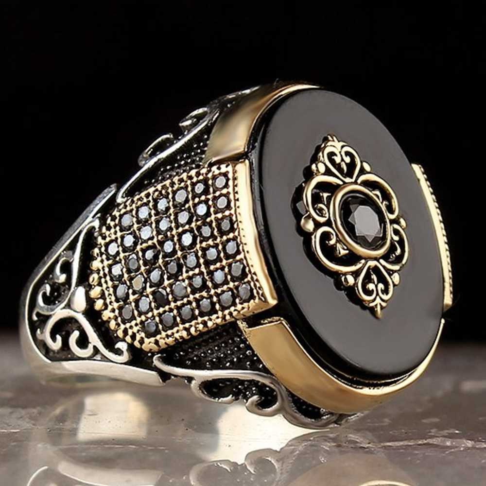 Black Onyx Multi Stones Silver Popular Mens Ring Main image