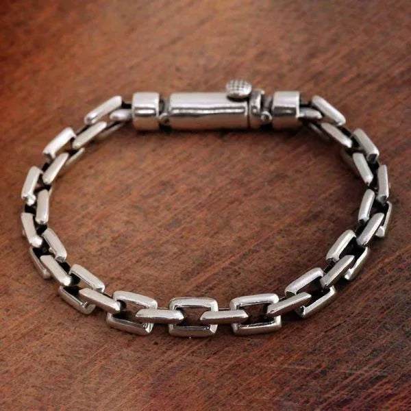 Sterling Silver Handmade Rectangle Link Chain Bracelet