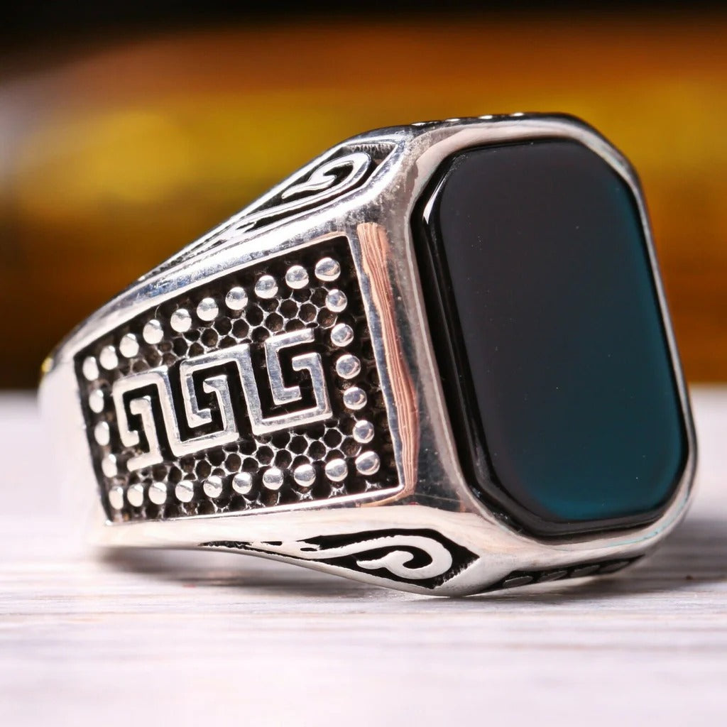 Classic Silver Black Onyx Stone Mens Ring Main image