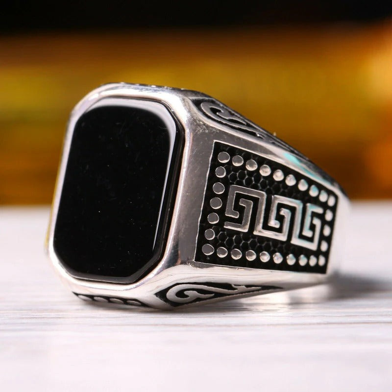 Classic Silver Black Onyx Stone Mens Ring Secondary image