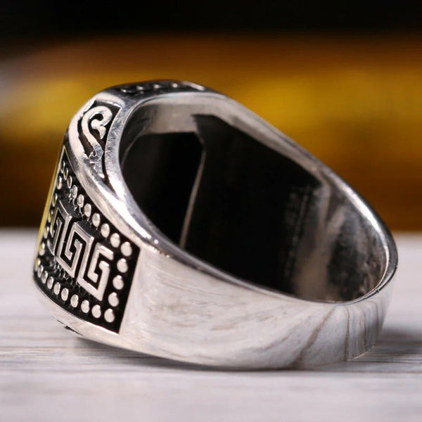 Classic Silver Black Onyx Stone Mens Ring
