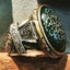 Customizable Hand Engraved Natural Aqeeq Silver Mens Ring