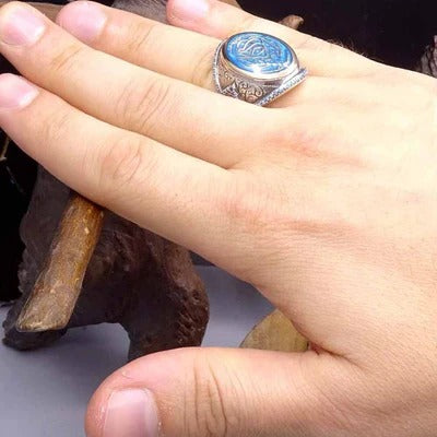 Customizable Turquoise Stone Silver Mens Ring Secondary image
