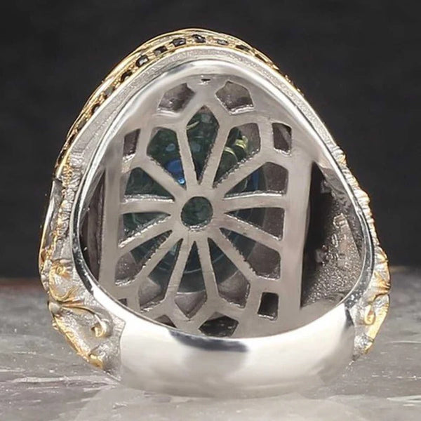 Customizable Two Letter Multi Stones Silver Mens Ring