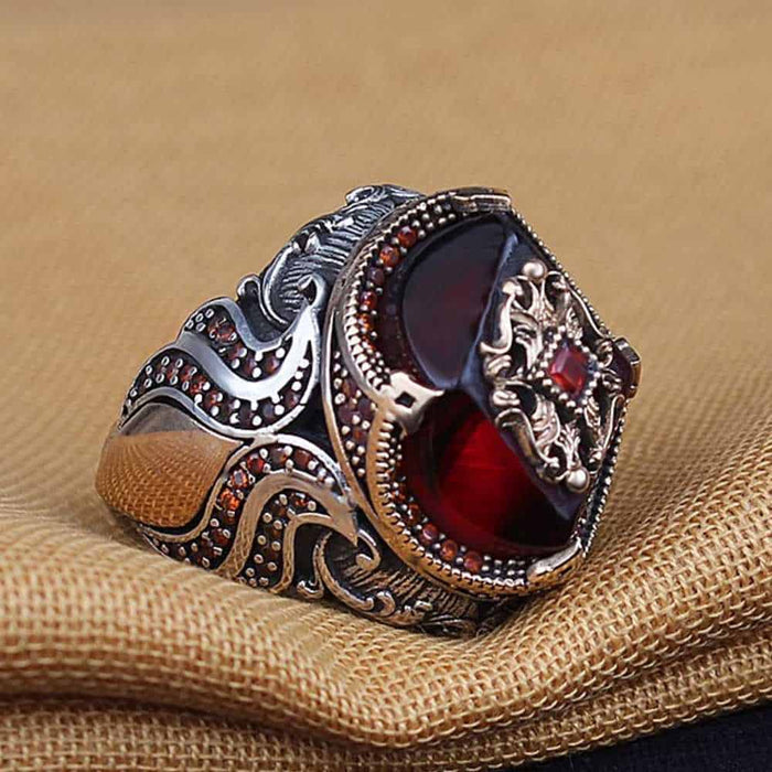 Different Cut Silver Ruby Stone Mens Ring Main image