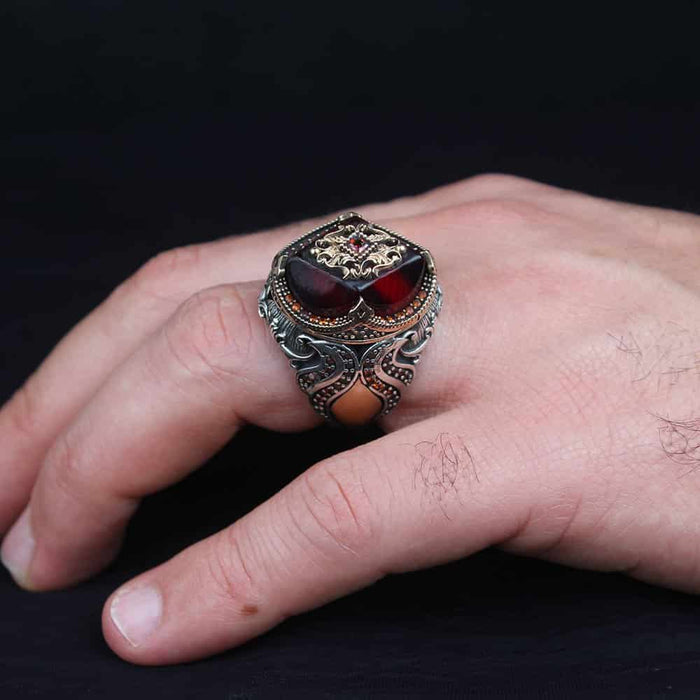 Different Cut Silver Ruby Stone Mens Ring Secondary image