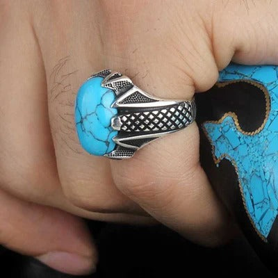 Elegant Blue Turquoise Stone Silver Mens Ring Secondary image